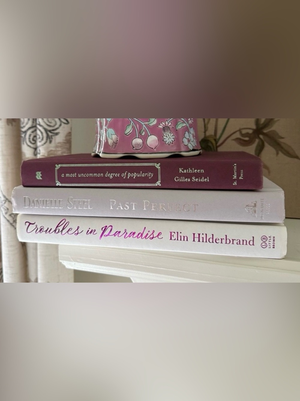 Plum purple and gray book stack